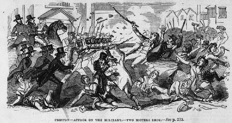 chartists attacking the military at Preston